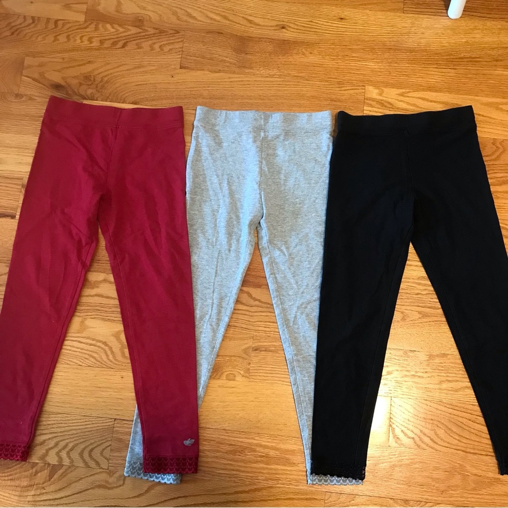 Girls Cotton Blend Leggings - Red, Gray, Black